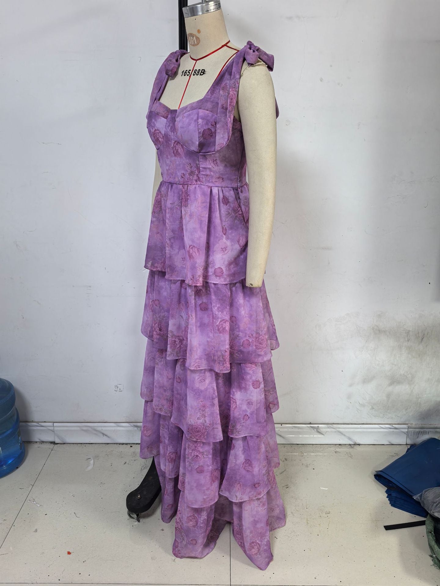 Women Spring/Summer Sleeveless Floral Strappy Off-The-Shoulder Tie-Drape Dress 7