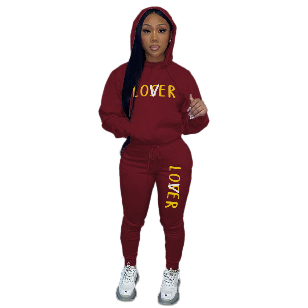 Women'S Sexy Fall Print Round Neck Loose Hoodies Two Piece Pants Set Tracksuit 8