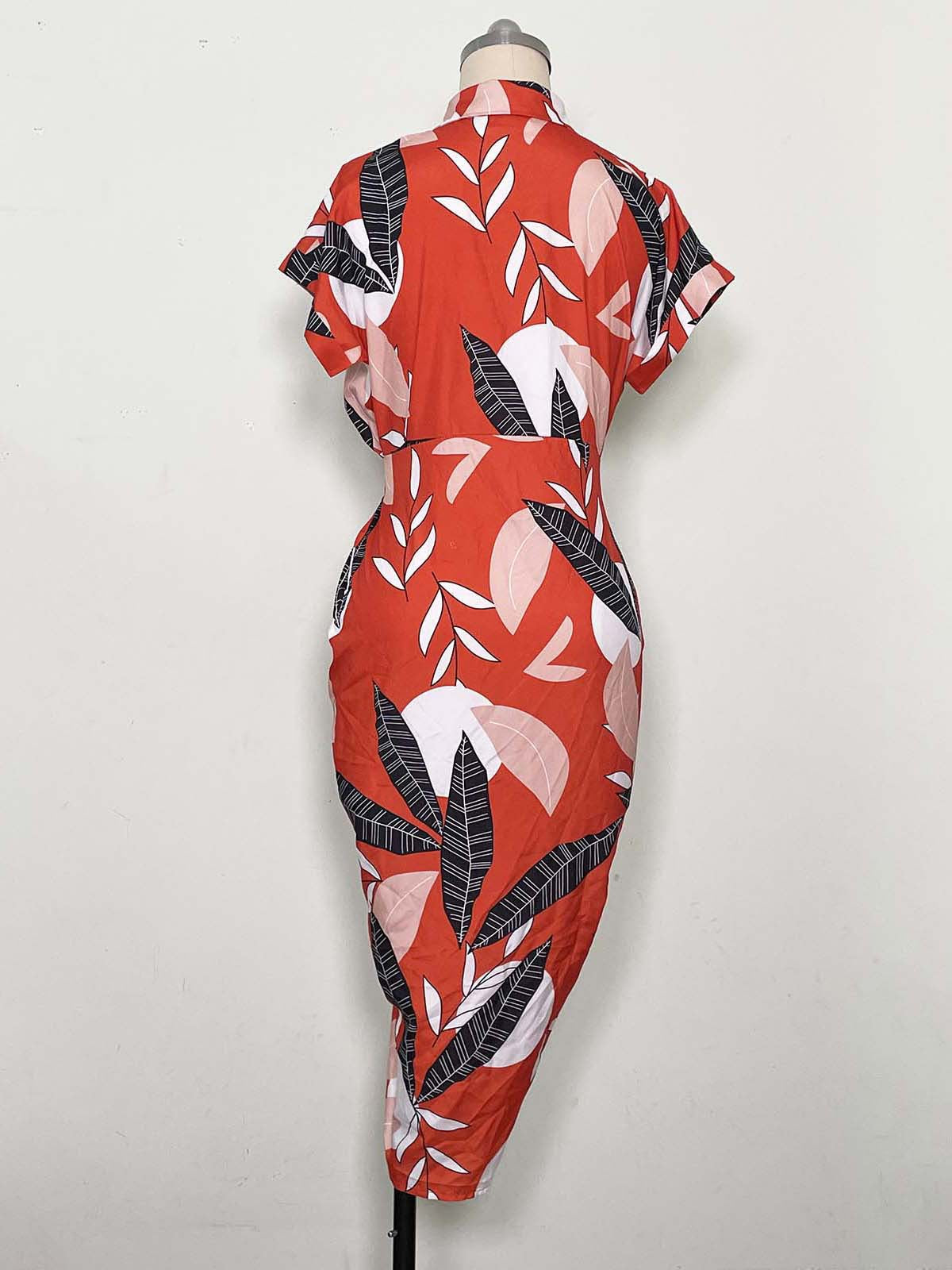 Women's Summer Printed Slim Single-Breasted Casual Shirt Dress 18