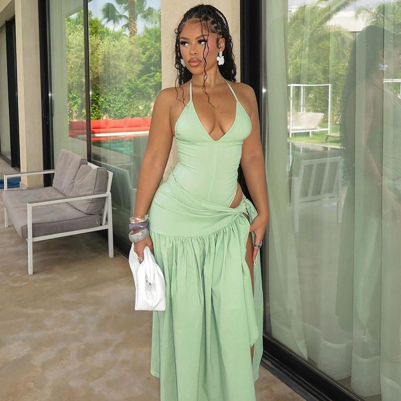 Women's autumn fashion sexy Low Back bodysuit slim lace-up skirt set 6