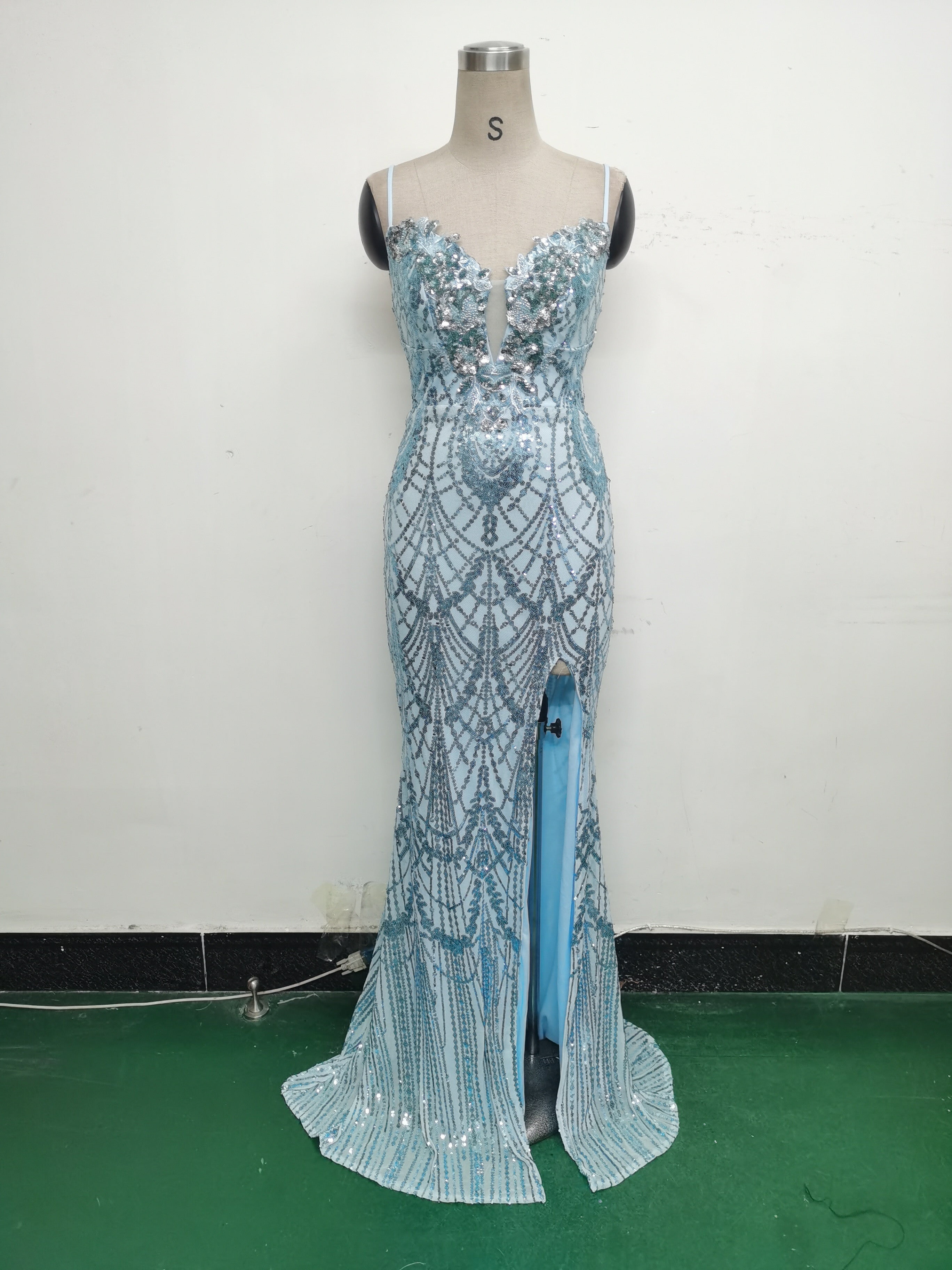 Women Beaded Tube Fishbone Lace-Up Sequin Formal Party Evening Dress 46