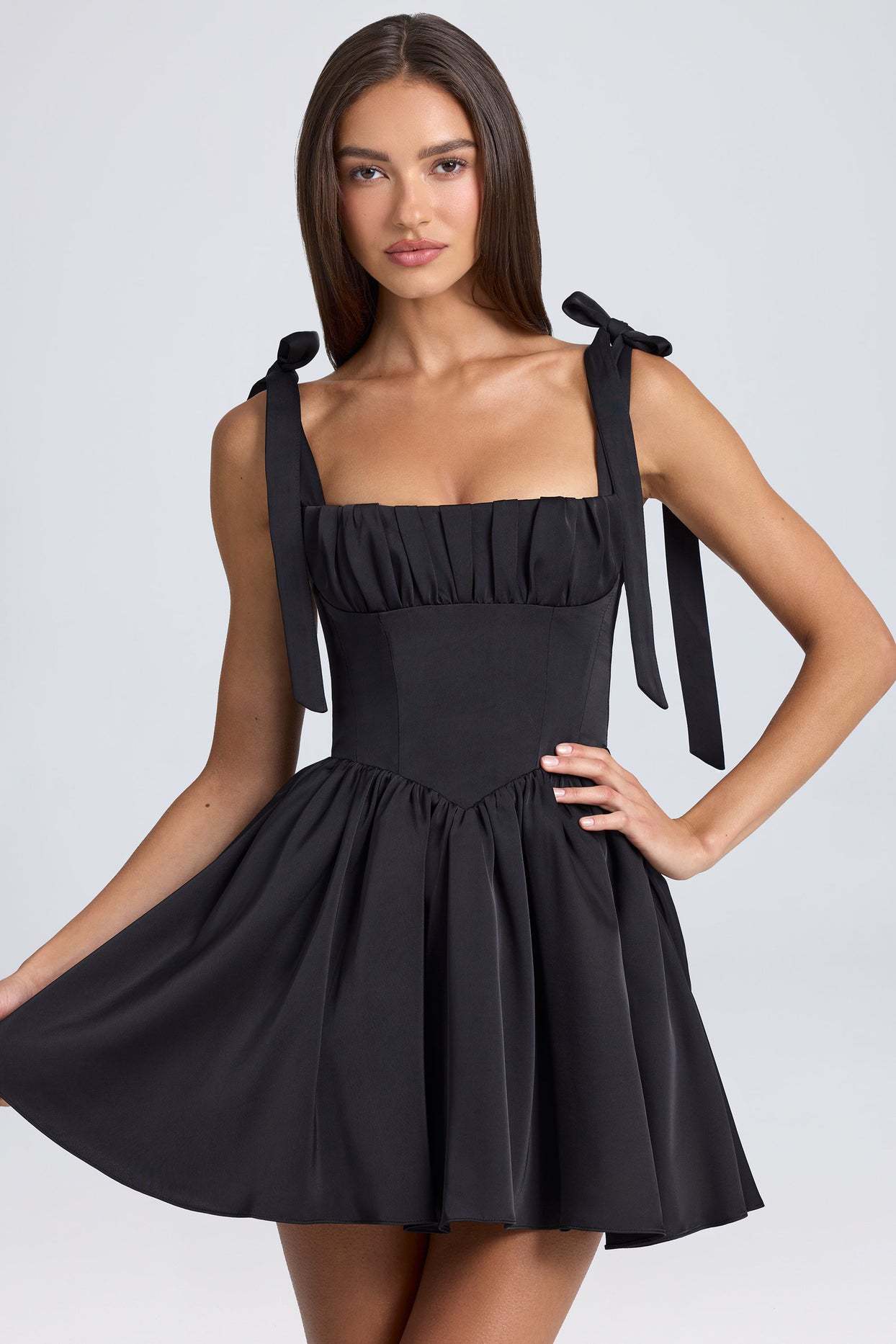 Summer WomenŸ??s Square Neck High Waist Pleated Bow Strap A-line Dress 4
