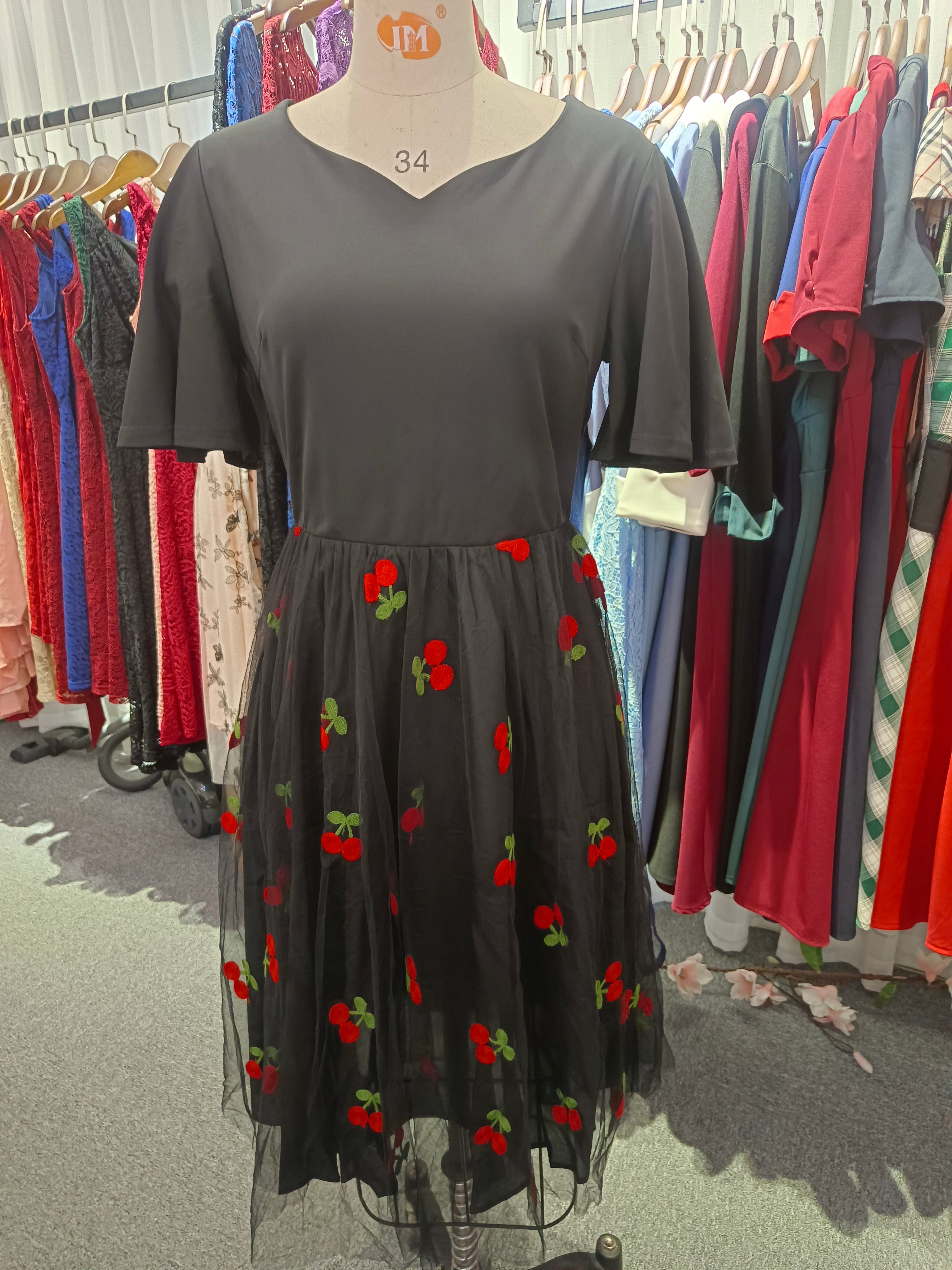 Summer Wear Embroidered Mesh Patchwork Midi A-Line Dress Women's Clothing 8