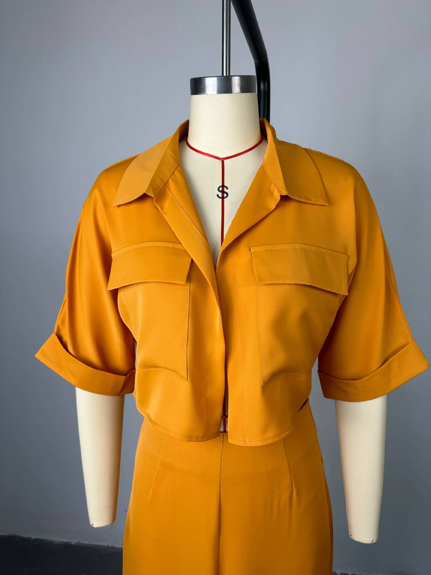 Women's Summer Turndown Collar Short Sleeve Shirt Top Slit Long Skirt Suit 9