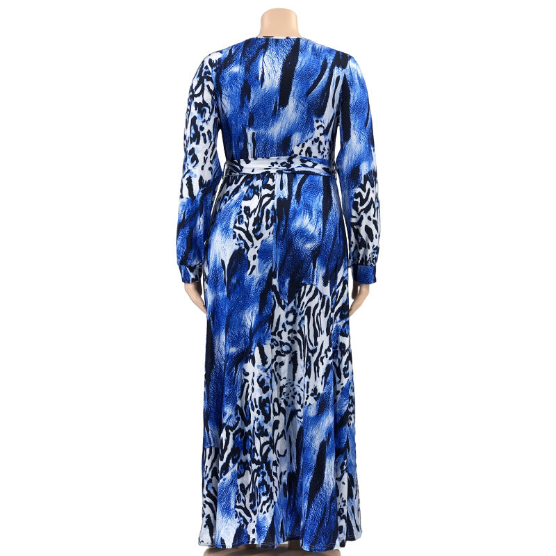 Summer Leopard Print Belted Wrap Neck Loose Plus Size Women's Dress 20