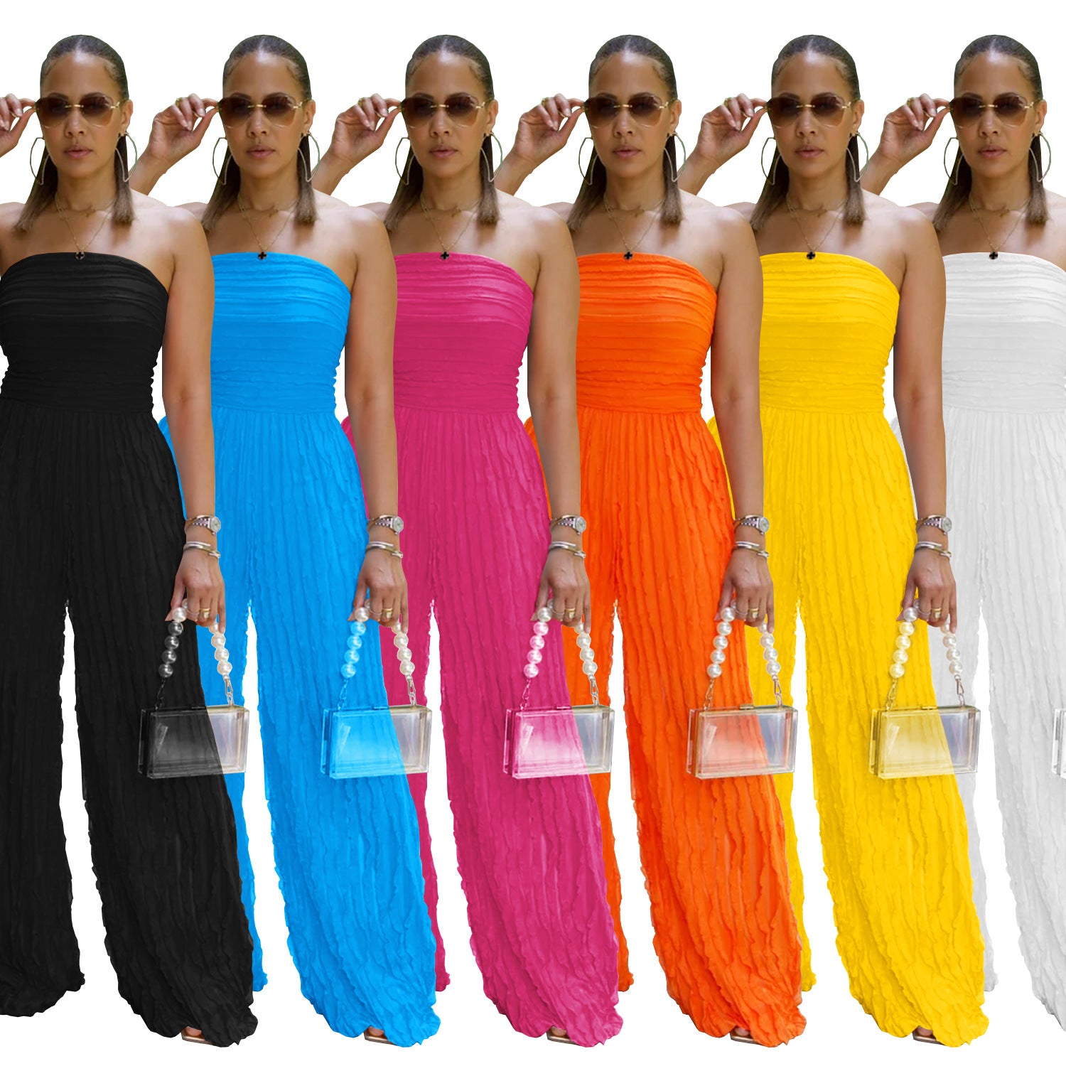 Women solid casual wave pattern jumpsuit 19