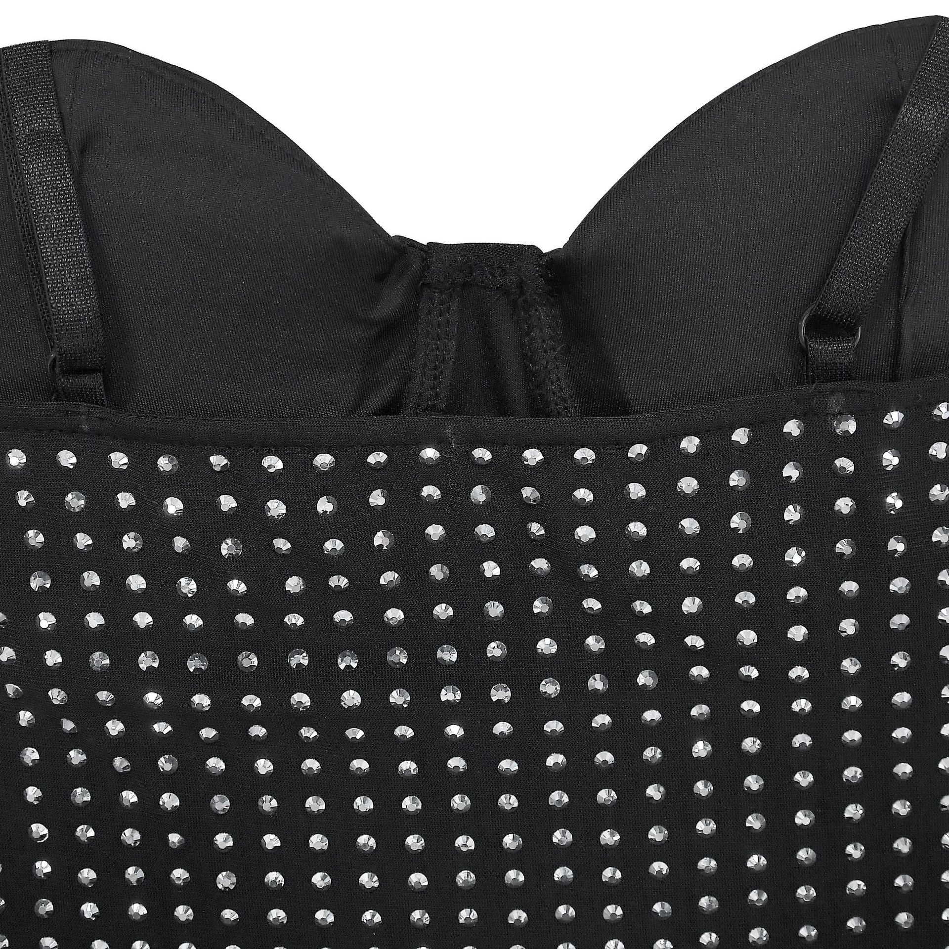 Fashionable Women's Solid Color Mesh Beaded Suspender Dress（customized,MOQ 6pcs/size/color,process time 7-10 days） 19