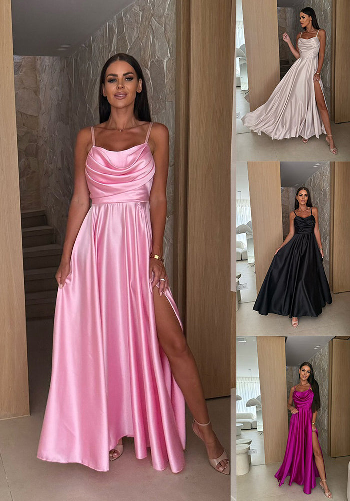 Summer Sexy One-Shoulder Ruched High-Slit Strap Dress