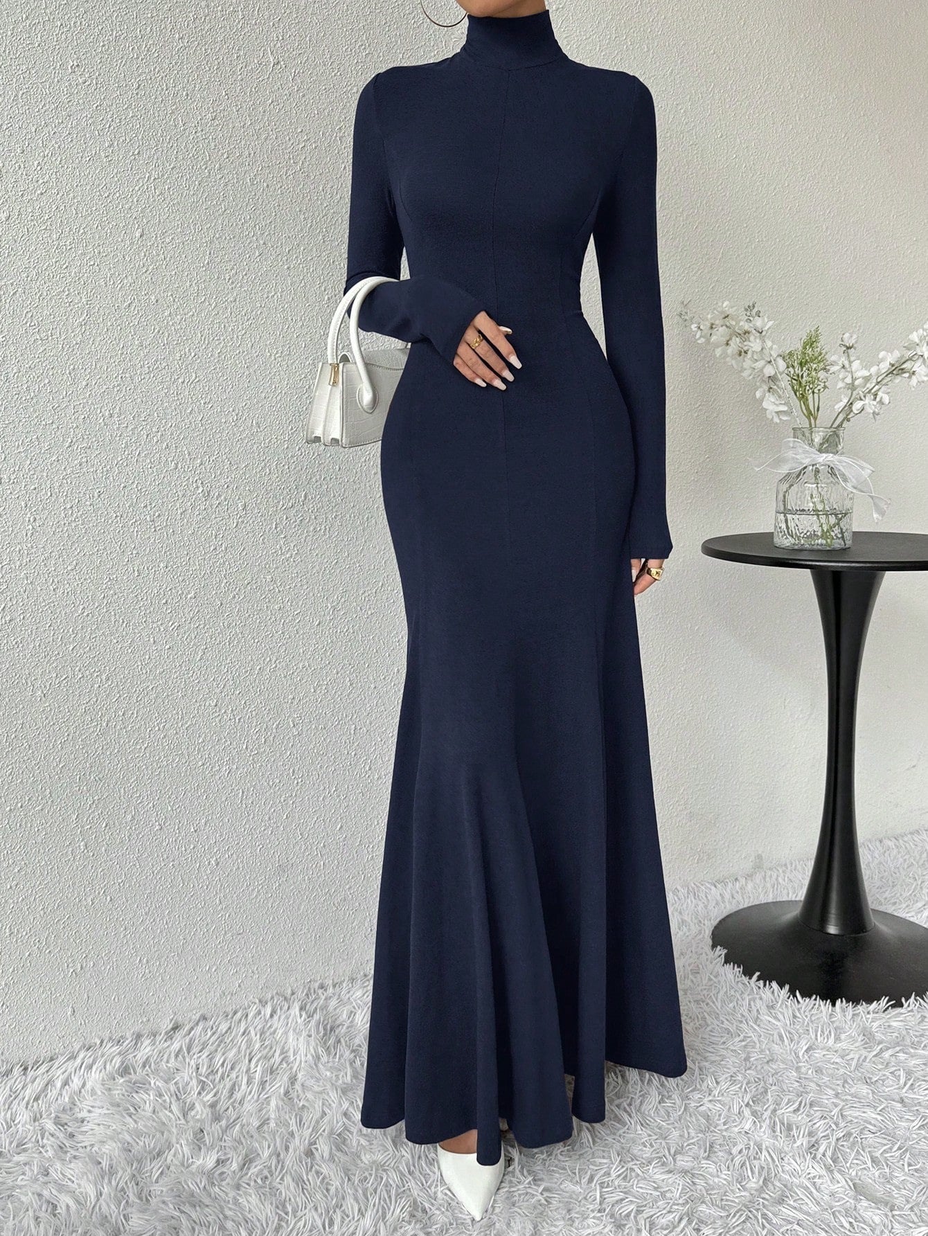 Women's Autumn And Winter High Collar Chic Slim Long Dress 5