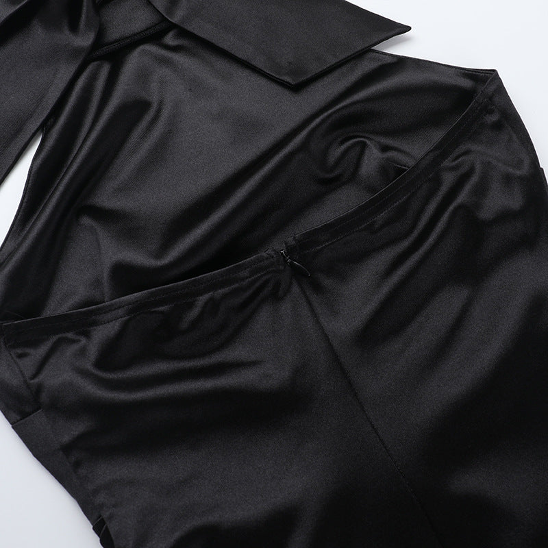 Women's Lace-up High Neck Slit Ruffle Formal Party Dress 16