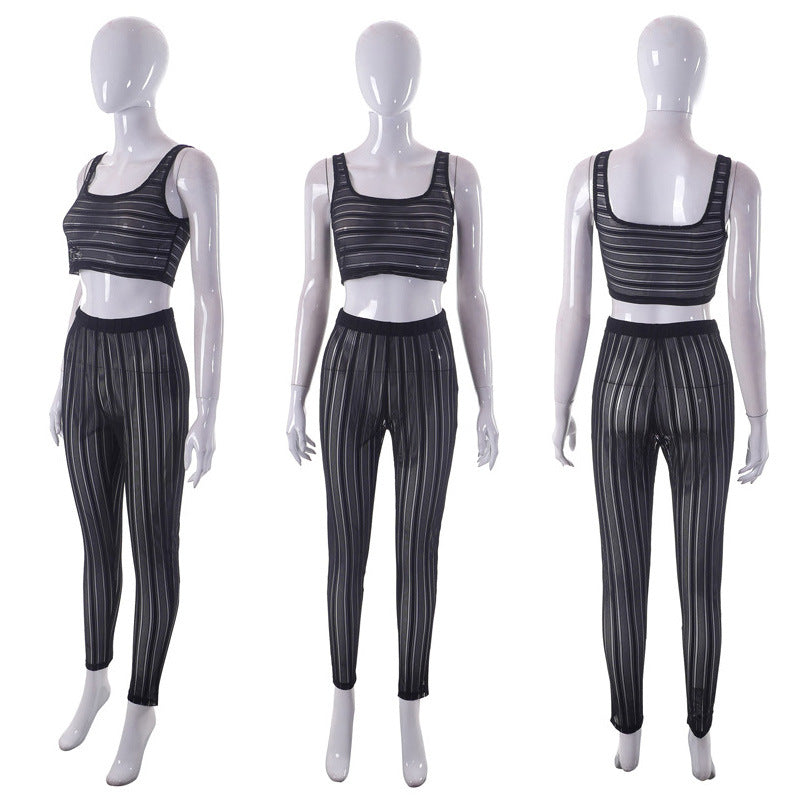 Summer Women 's Fashionable Vest Top Tight Fitting Pants Casual Two Piece Set 13
