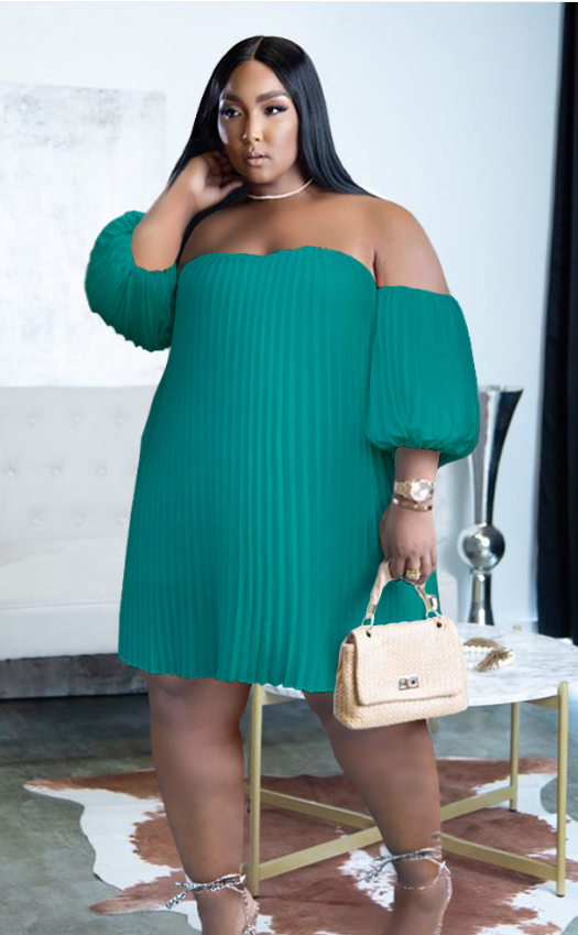 Fashion Plus Size Women's Chiffon Pufff Sleeve Drape Pleated off shoulder loose Dress