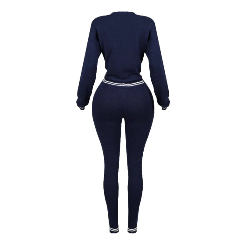 Spring Sports Fashion Long Sleeve Letter Sweater Sports Pants Two Piece Set 9