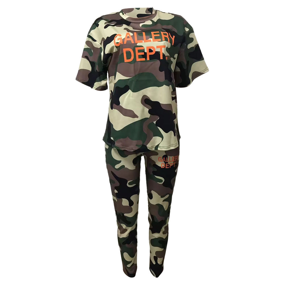 Trendy Letter-Print Camouflage Two-Piece Women's Pant Set 3