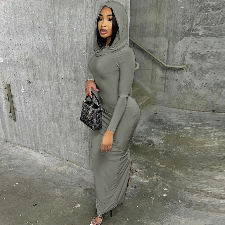 Women Casual Hooded back slit dress 7