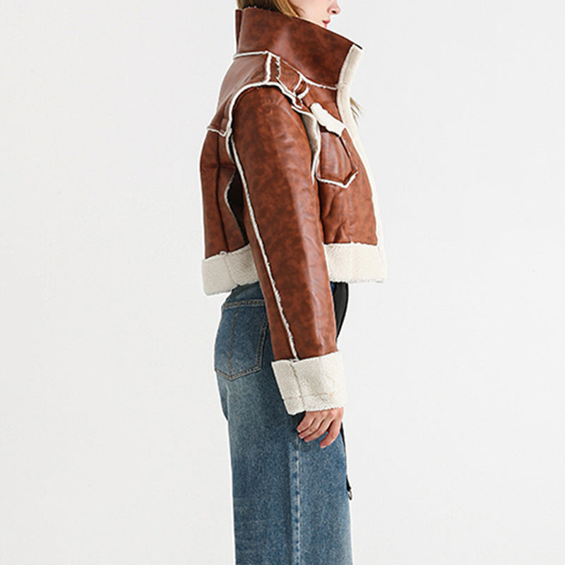 Winter Color Matching Lambswool Fur Trend Coat 4