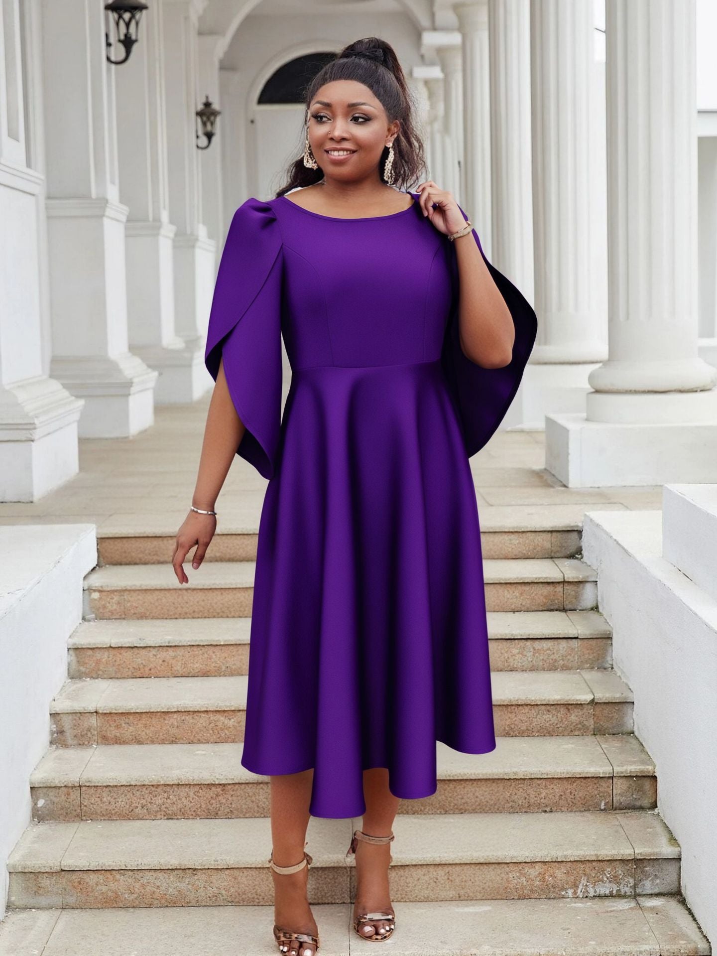 Plus Size Women Party Ruffle Sleeve Dress 6