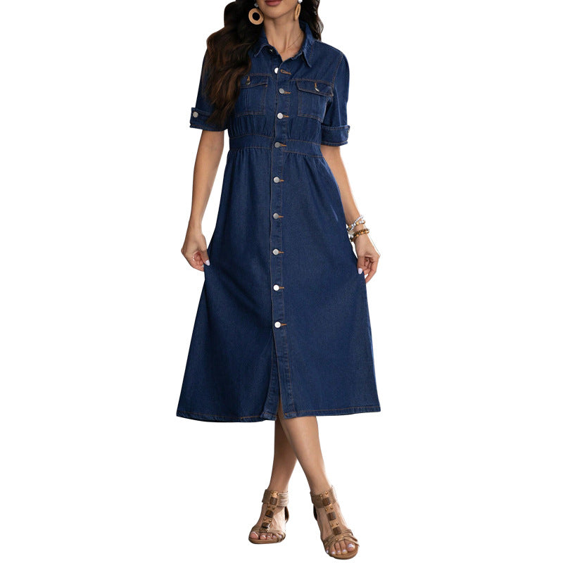 Women Denim Turndown Collar short-sleeved dress 6
