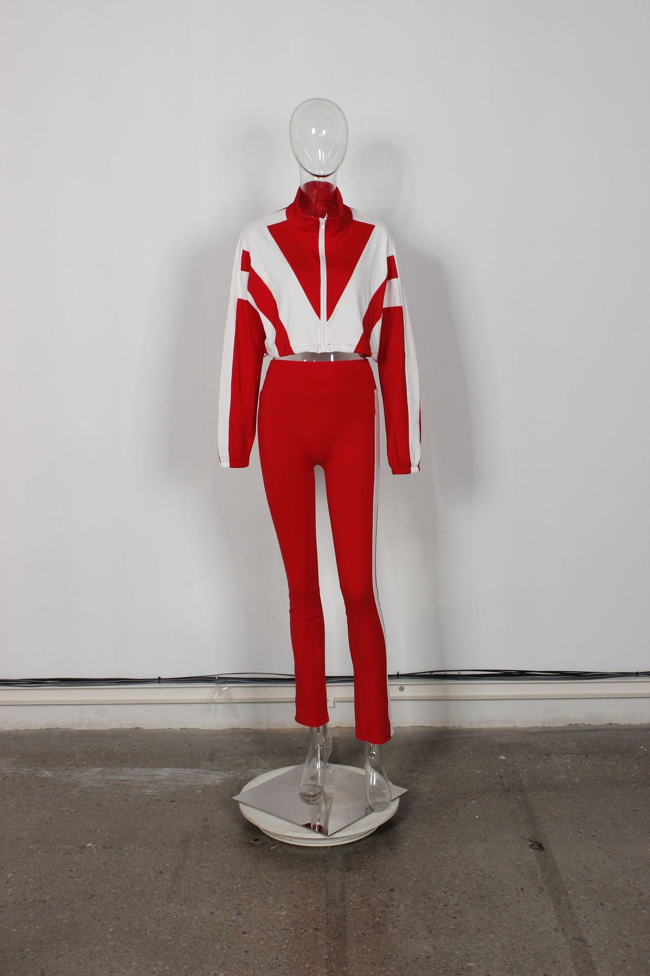 Women's Loose Casual Street Fashion Contrast Color Zipper Jacket & Trousers Two Piece Set 5