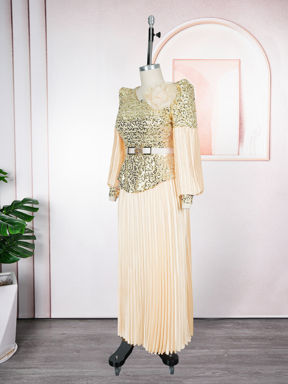 Sequin V-Neck Fashion Plus Size Dubai Elegant Long Gown 17