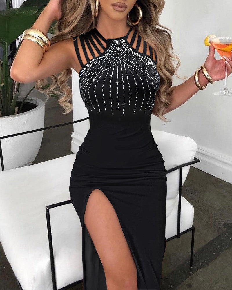 Women Beaded Slit Bodycon Dress