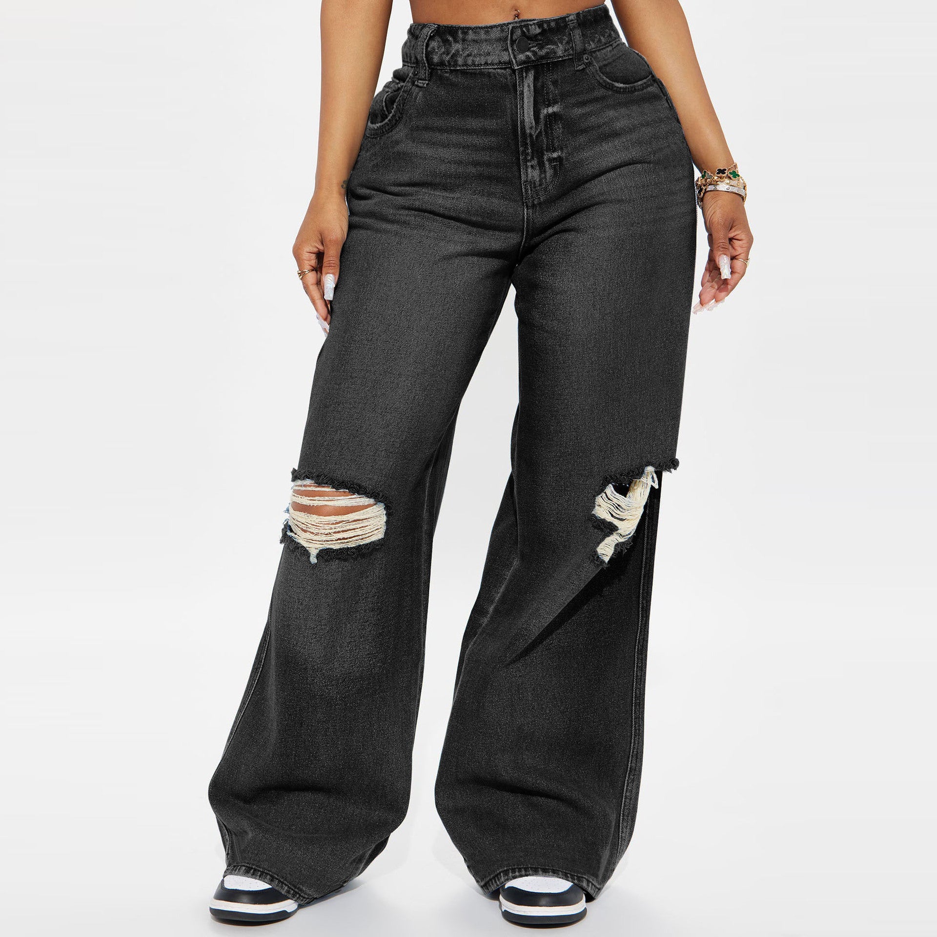 Women Denim no Stretchy Wide-leg Jeans 3