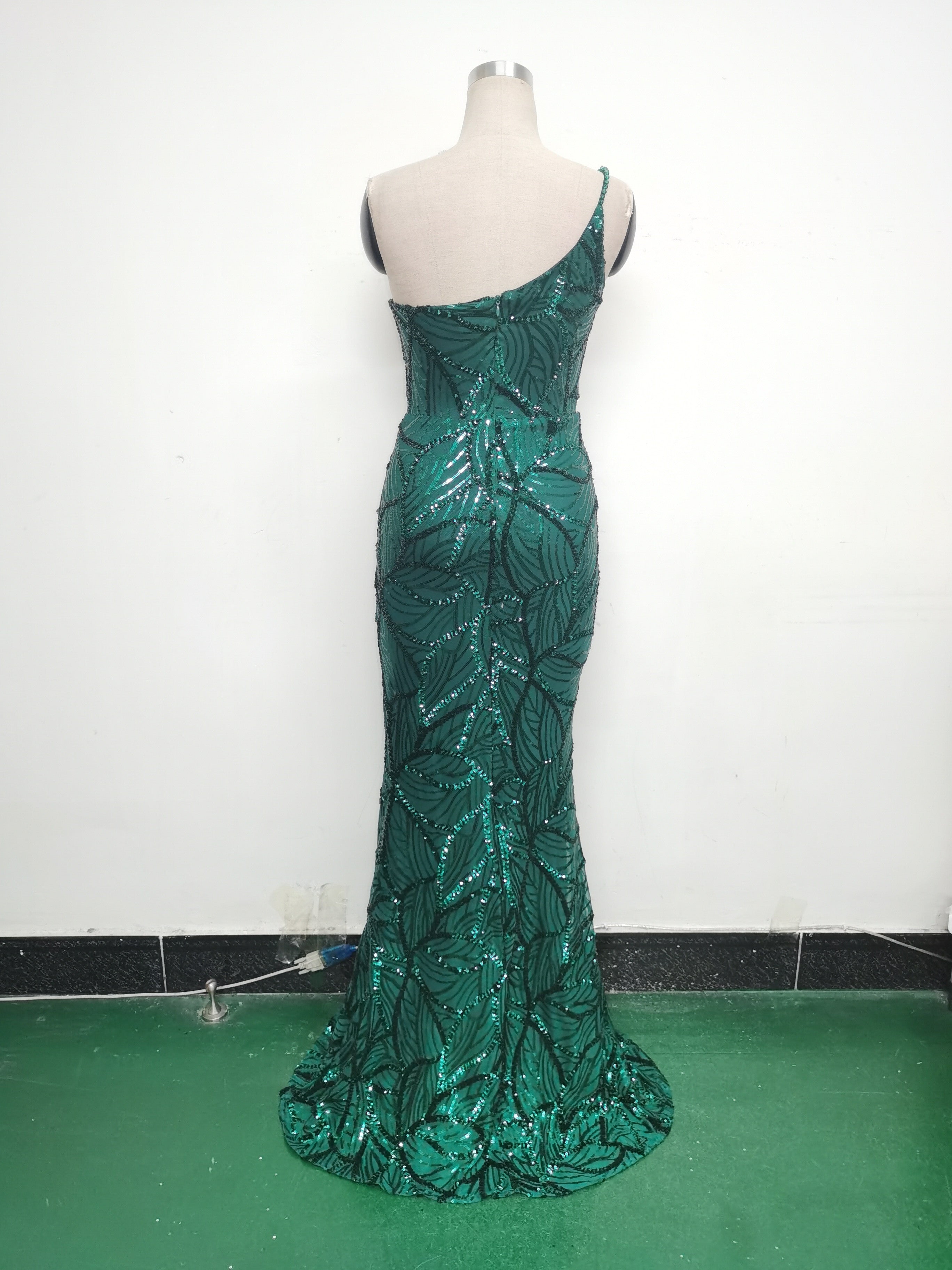 Women One Shoulder Beaded Geometric Sequin Formal Party Prom Wedding Evening Dress 36