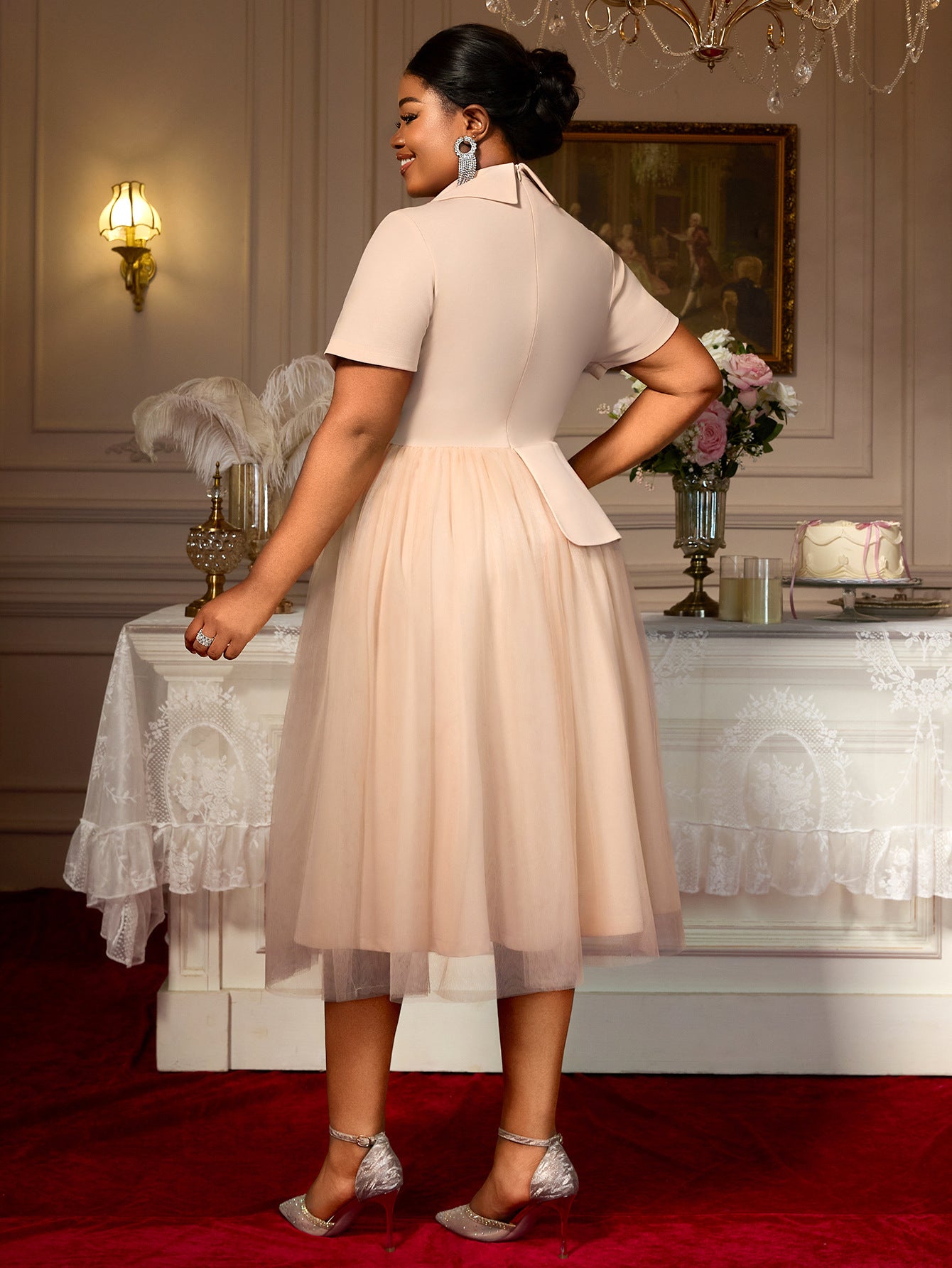 Plus-Size Women Belted Mesh Blazer Dress 8