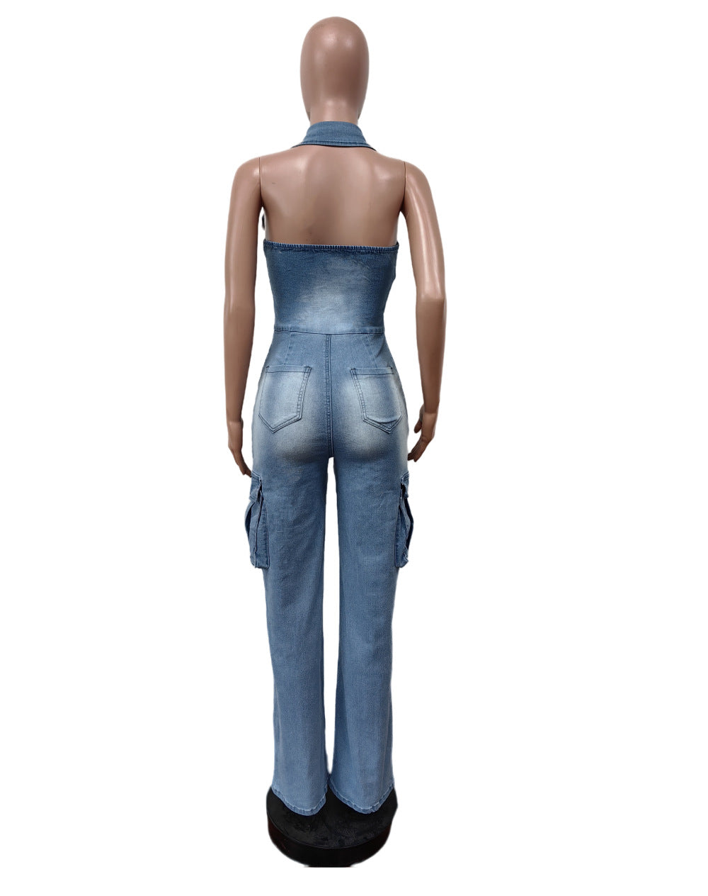 Women Elastic Washed Denim Jumpsuit 5