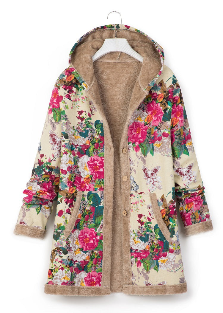 Winter Women's Printed Fleece Hooded Warm Jacket 8