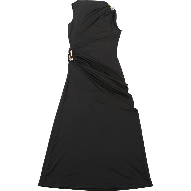 Women Fall Solid Metallic Sleeveless Sexy Slit Dress 37