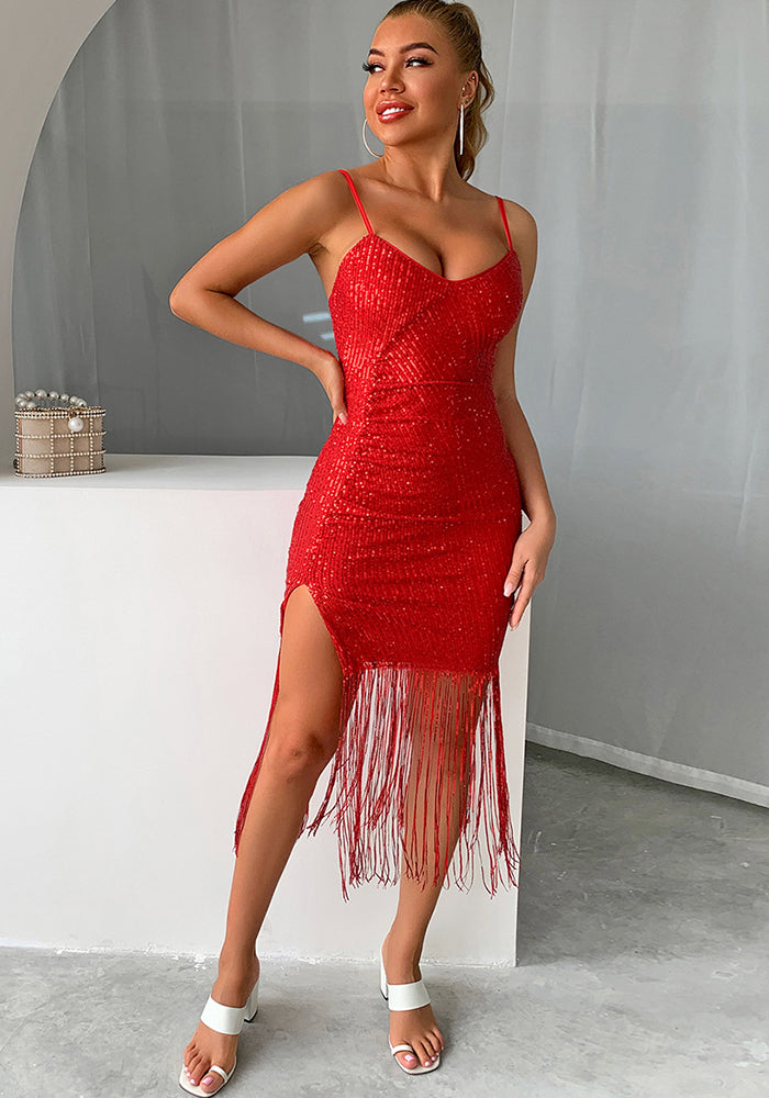 Summer Women Sexy V-Neck Fringed Straps Dress