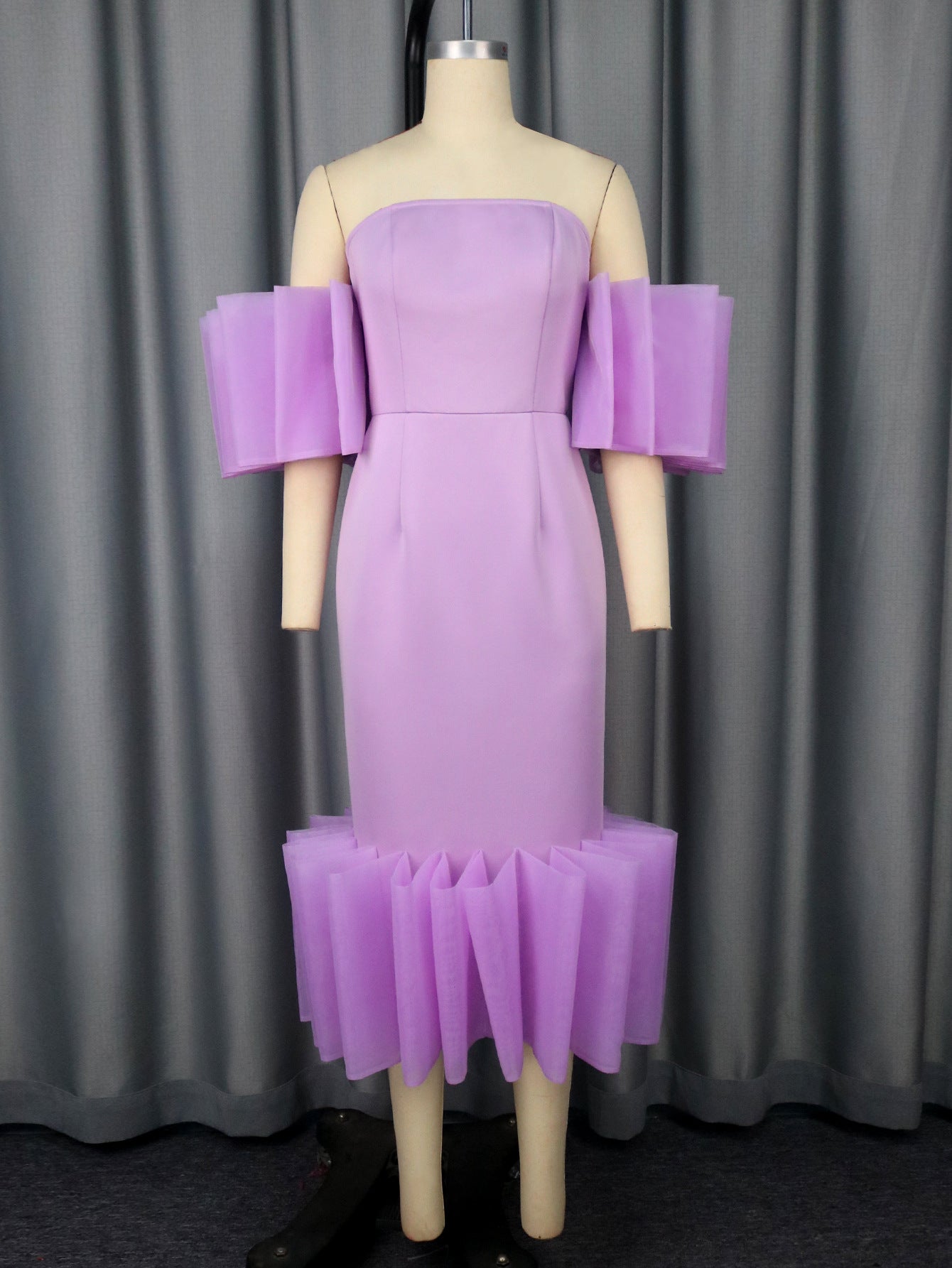 Sexy Off Shoulder Purple Dress Ruffle Party Evening Gown 6