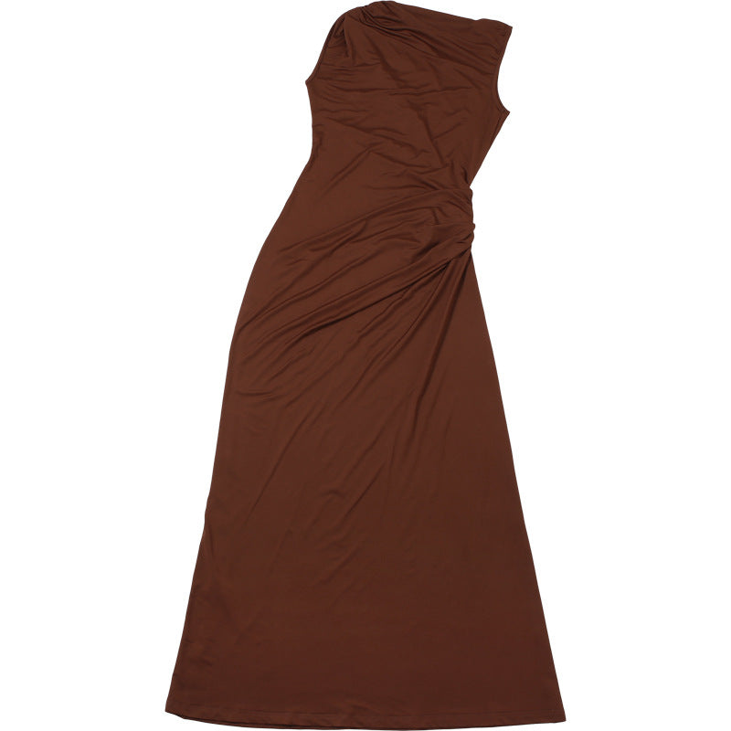 Women Fall Solid Metallic Sleeveless Sexy Slit Dress 19