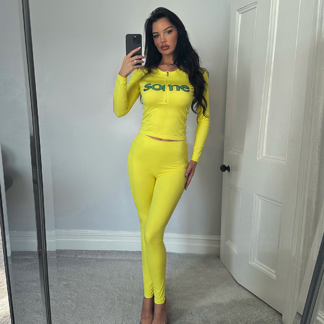 Women Fall Casual Printed Long-Sleeved Top and Pants Two-Piece Set 3