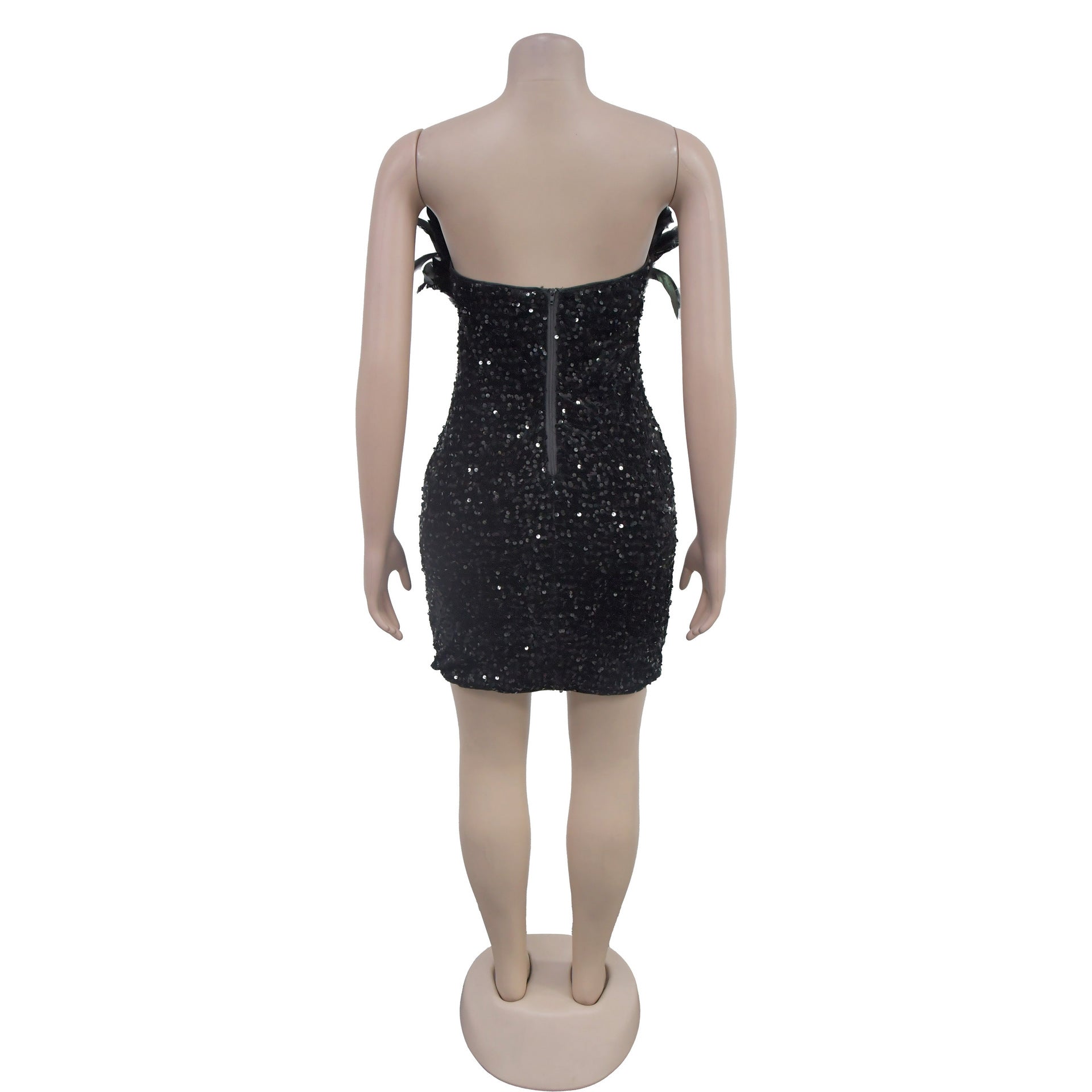 Women Sequin Feather Sleeveless Dress 16