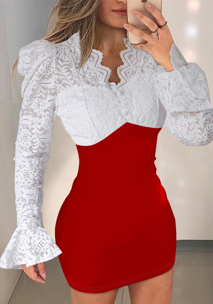 Women Solid Sequin Embroidered Puff Sleeve Party Dress