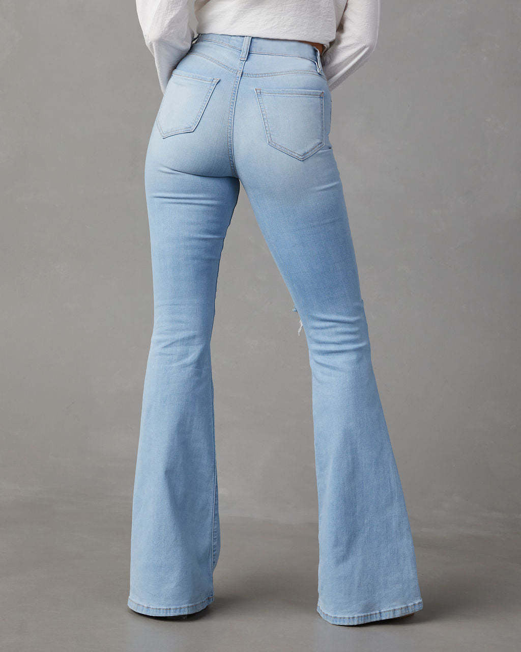 Women High Waist Ripped Denim Bell Bottom Pants 4