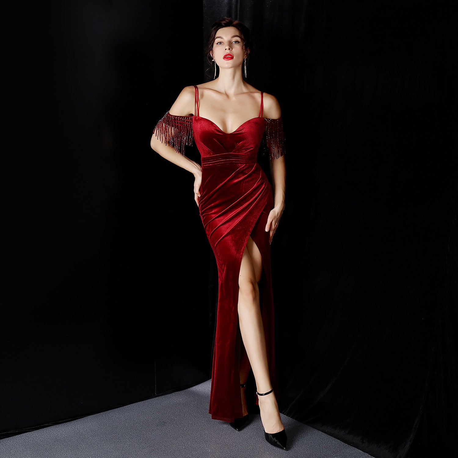 Mermaid evening dress women's high-end elegant Formal Party annual meeting Chic Velvet dress 7