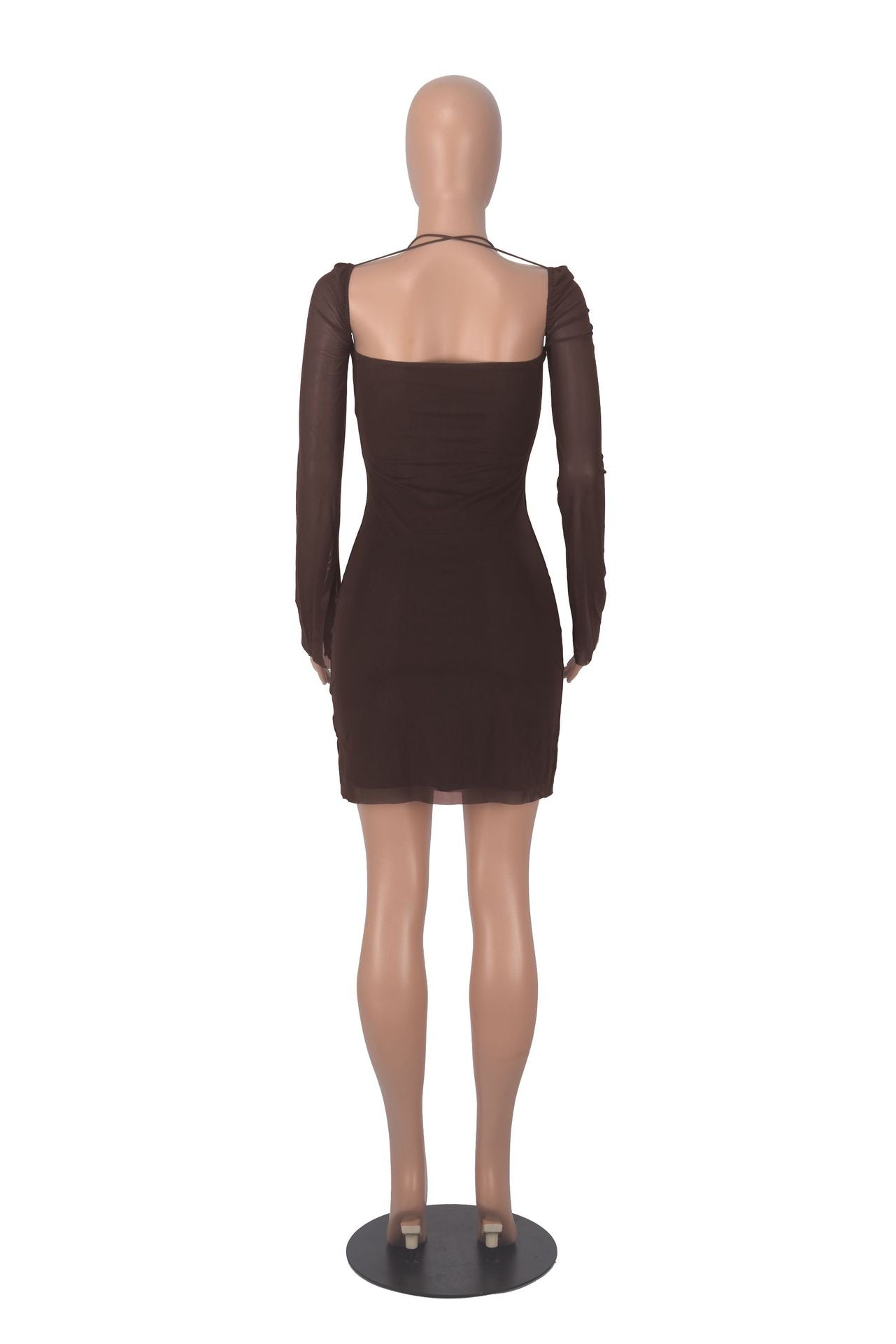 Women Long Sleeve Solid Square Neck Sexy Mini Dress 26