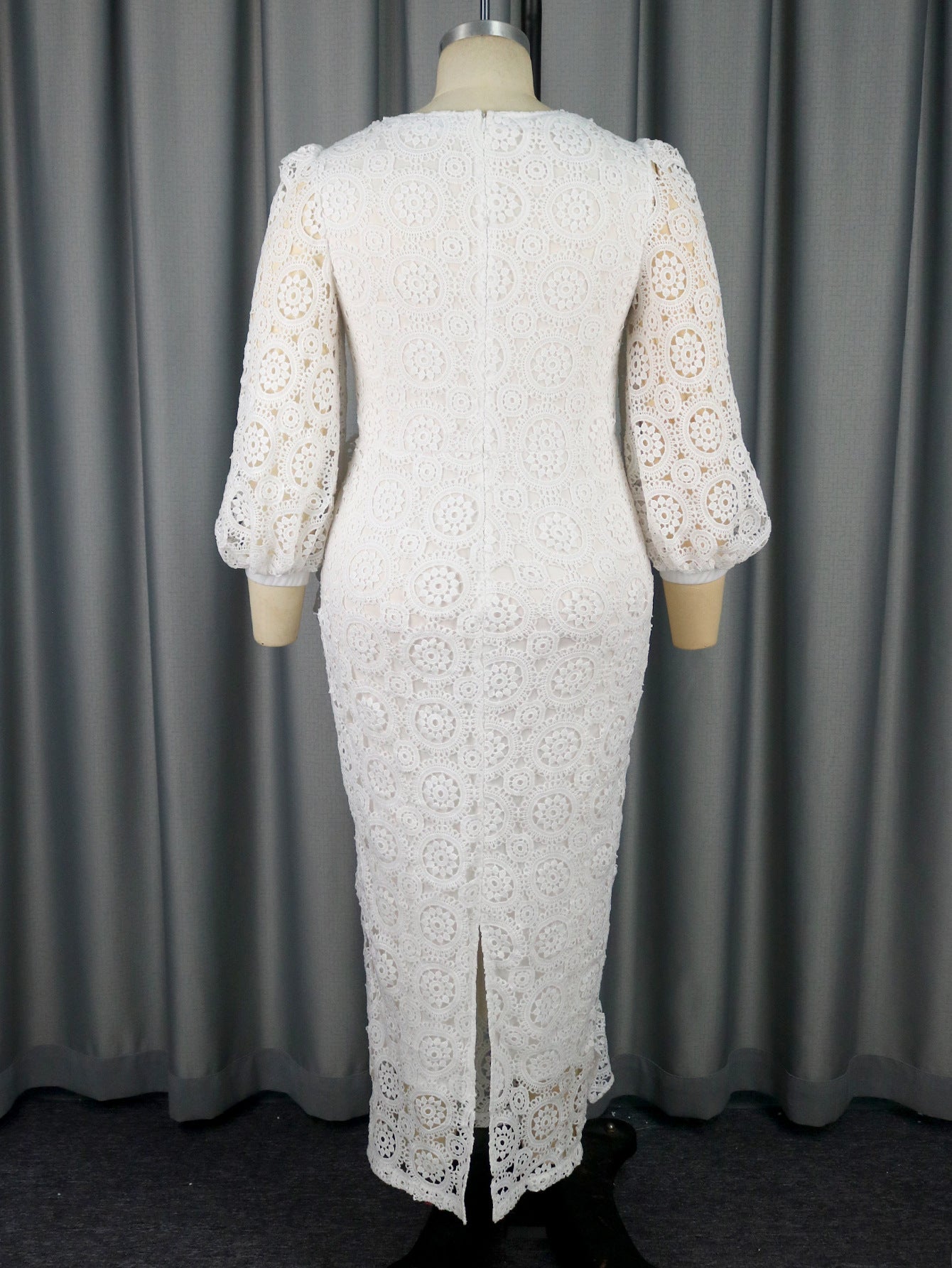 Lace Lantern Sleeve Elegant Ruffle Lace Party  Dress 6