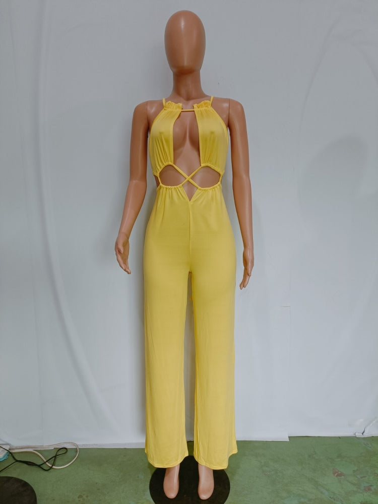 Sexy Irregular Lace-Up Wrap Chest Loose Wide Leg Jumpsuit 16