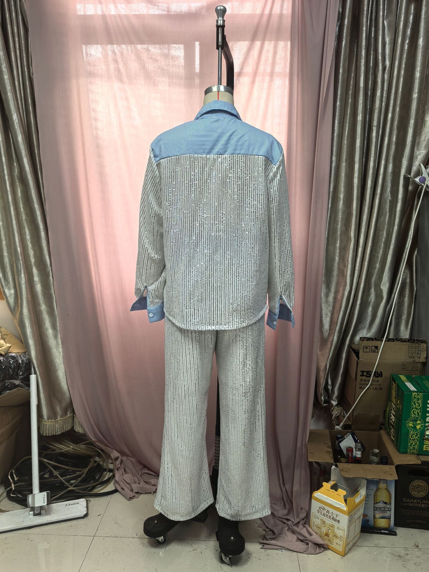 Women Casual Sequin Blazer and Wide-Leg Pants Two-Piece Set 10