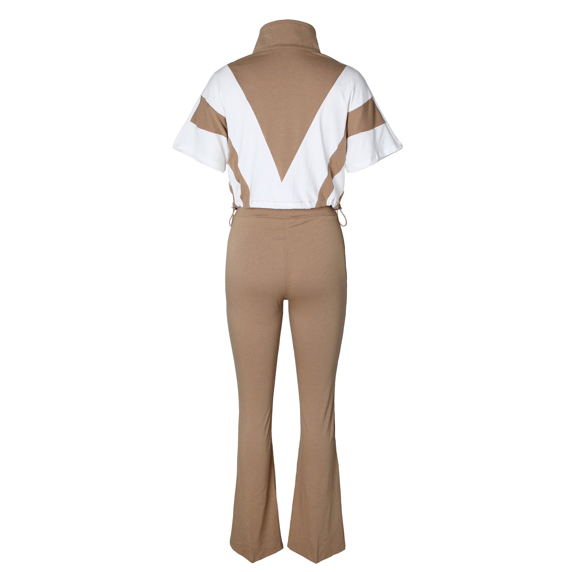 Casual Elastic Slim Waist Color Block Patchwork Sports Two Piece Pants Set for Women 17