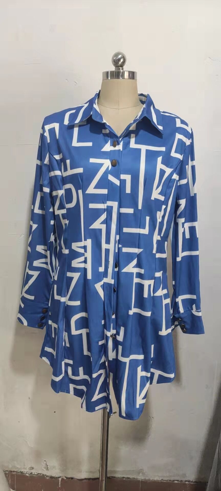 Fall Fashion Print Slim Waist Button Blouse Long Sleeve Shirt 17