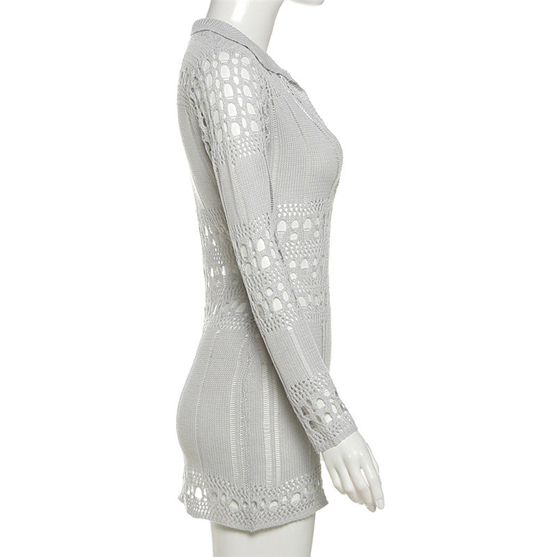 Women Fall Knitting Cutout Ripped Sexy V-Neck Bodycon Dress 7