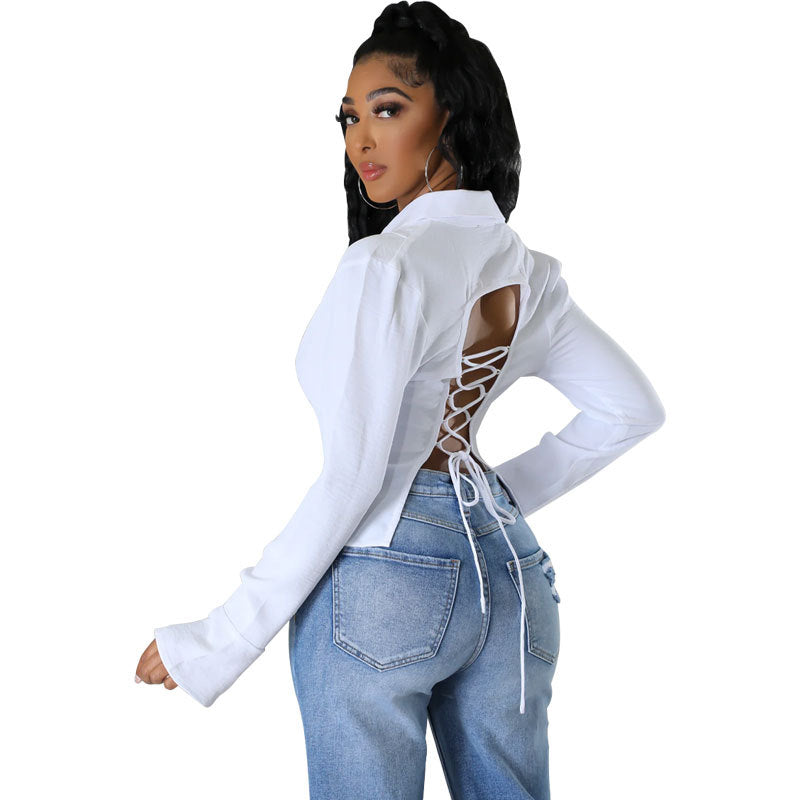 Women's Long Sleeve Shirt Solid Color Chic Fashion Casual Blouse 5