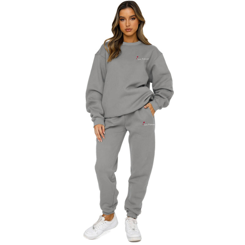 Women Autumn/Winter Printed Round Neck Long-Sleeved Top and Pants Two-Piece Set 3