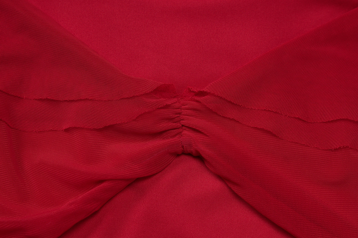 Women Solid sexy wrap chest Top and pleated layered mesh irregular Maxi Skirt two-piece set 10