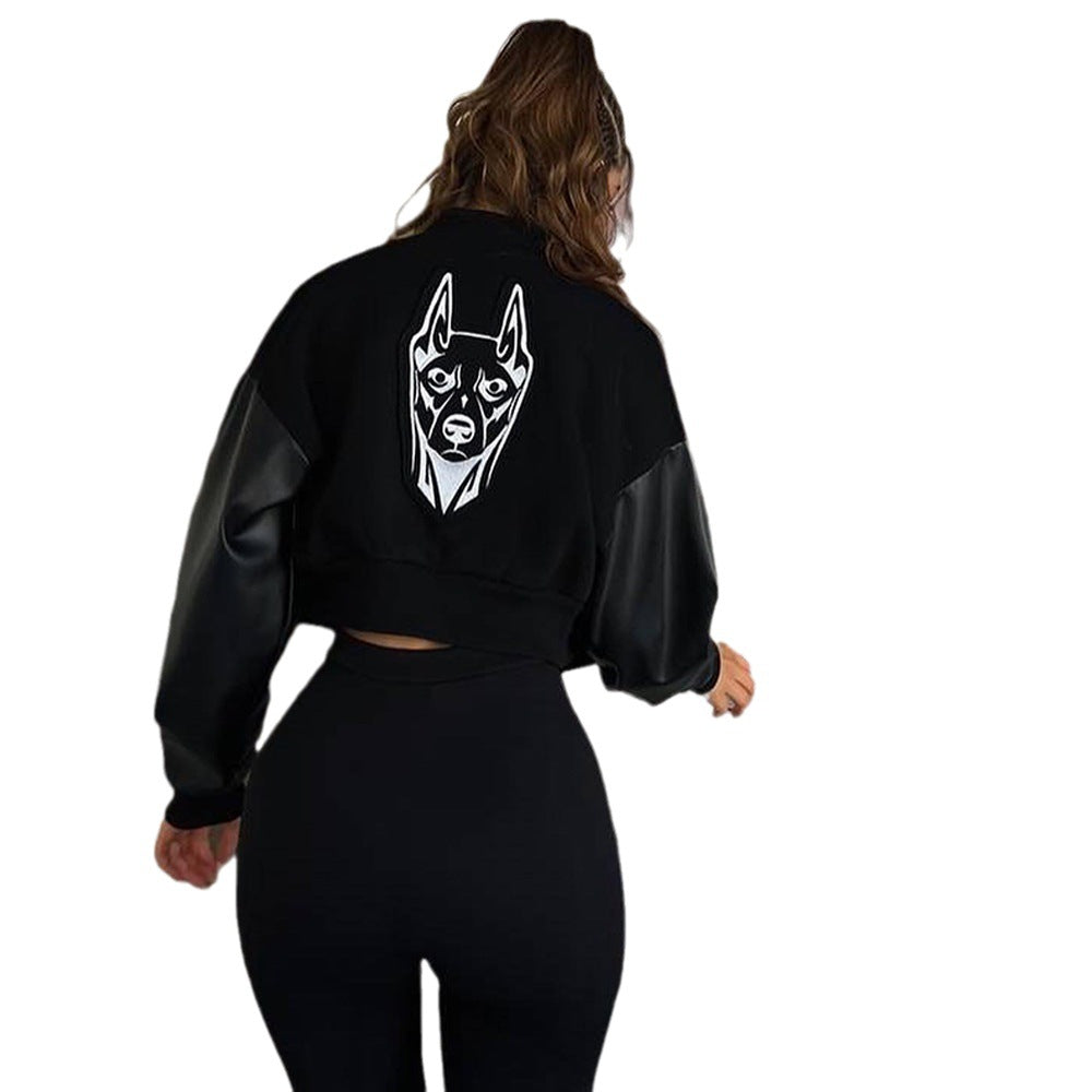 Autumn And Winter Style Street Trendy Pu Patchwork Embroidered Jacket 7